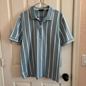 Ted Baker Kimbell Cotton Blue and White Striped Polo Shirt